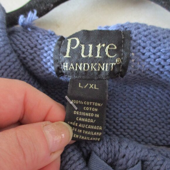 Pure Handknit Blue Knit Tunic pullover artsy 100% cotton l xl - Picture 4 of 4